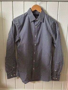 Banana Republic Factory Navy and White Gingham Dress Shirt XS